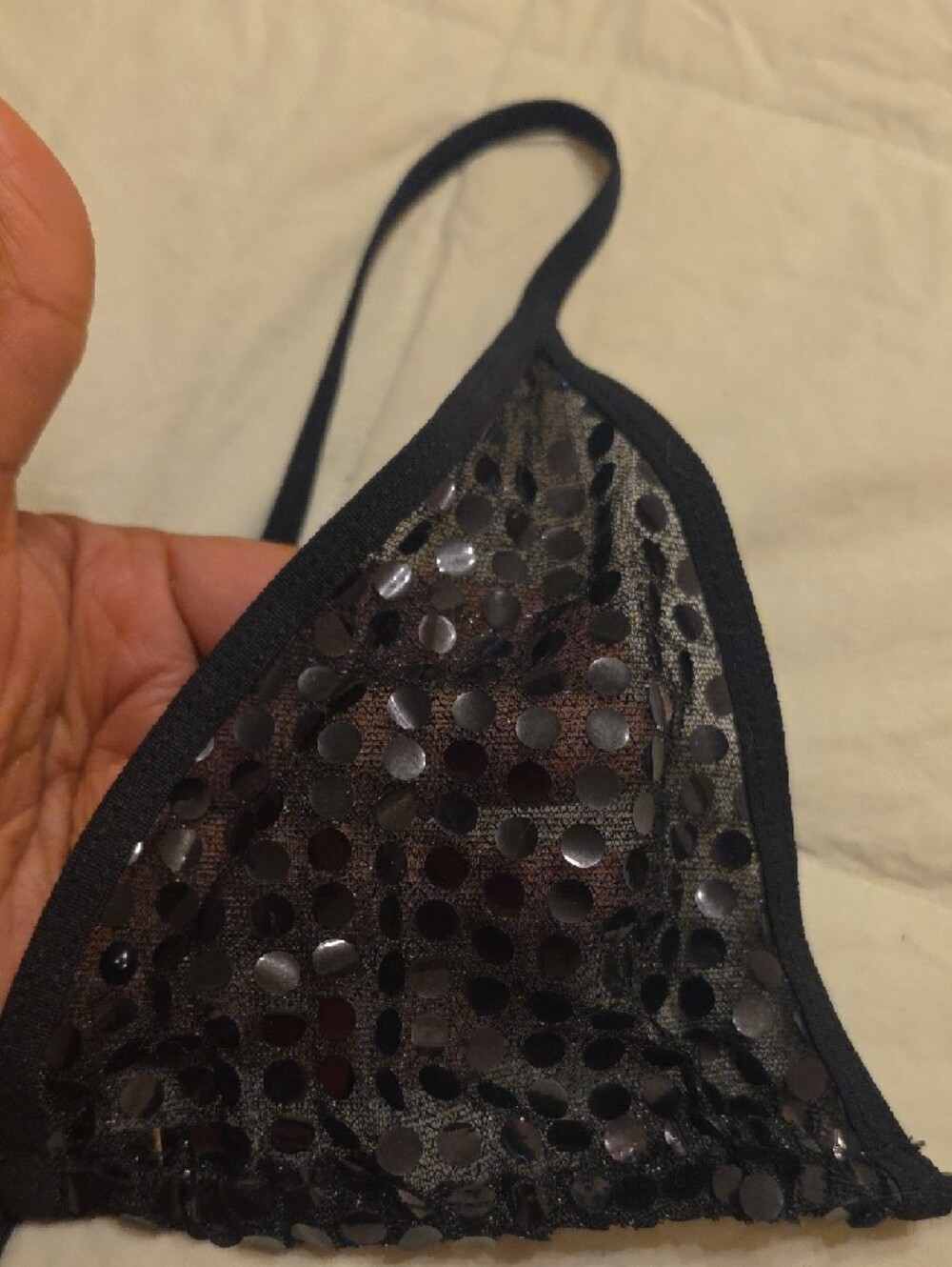Black Sequin Triangle Bikini Set - Picture 2 of 5